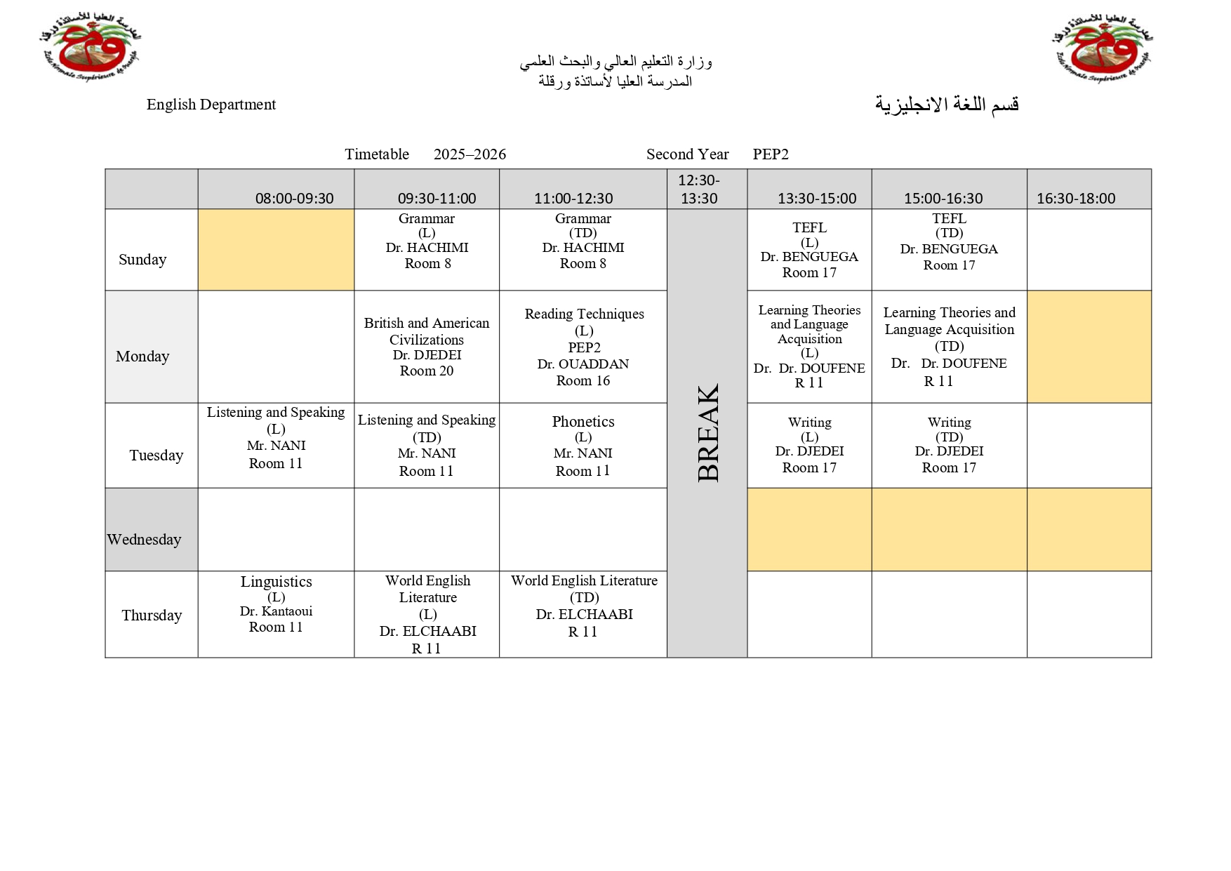 PEP2 TIMETABLE

