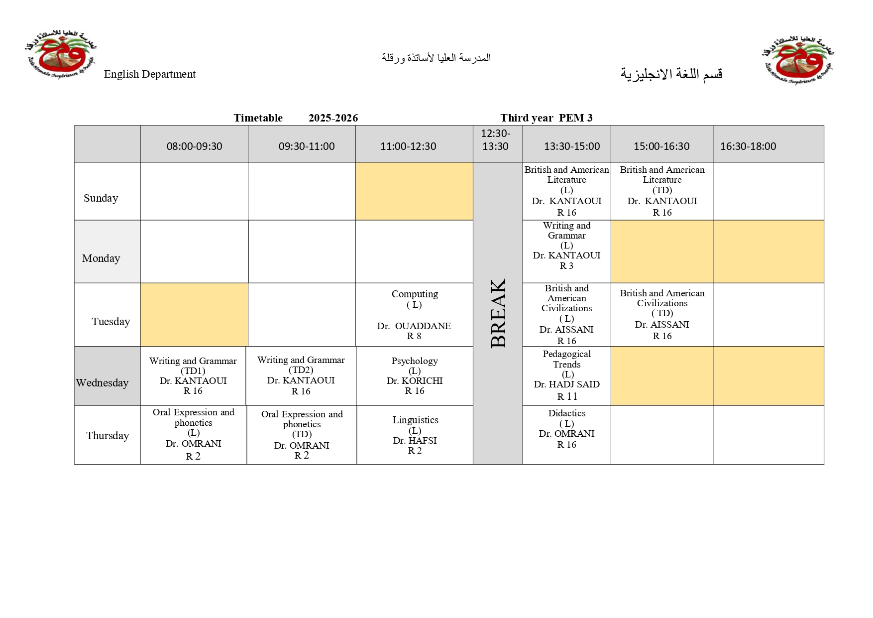 PEM3 TIMETABLE
