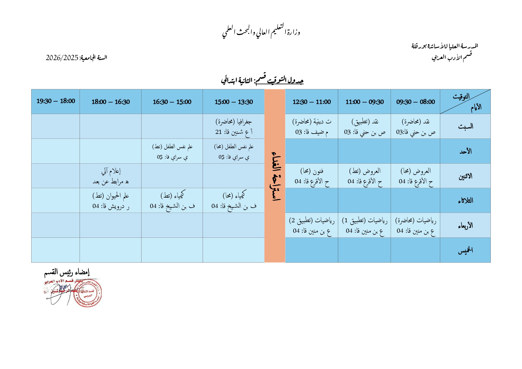 جدول التوقيت